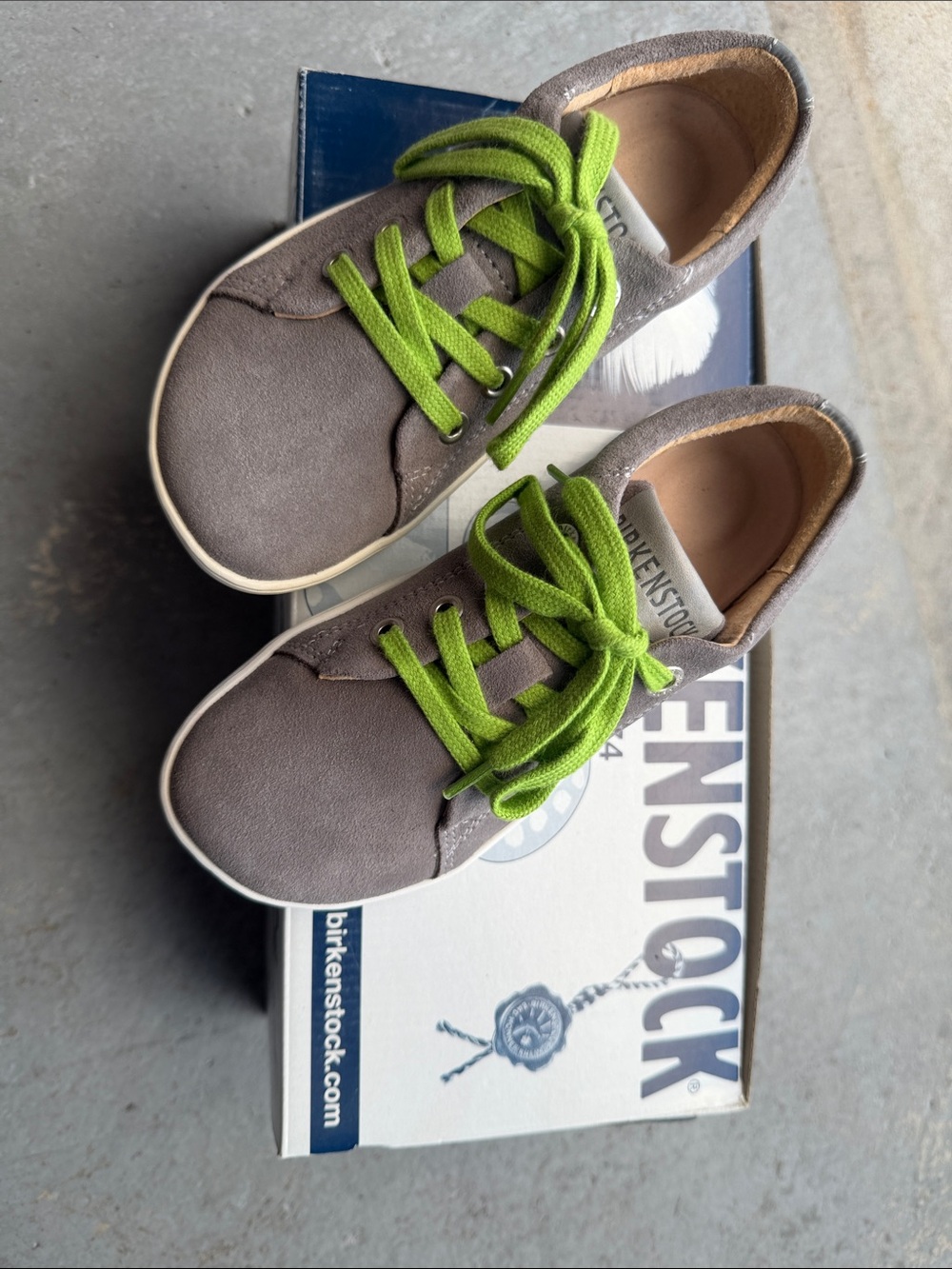 Birkenstock Kids Gray Sneakers with Bright Green Laces